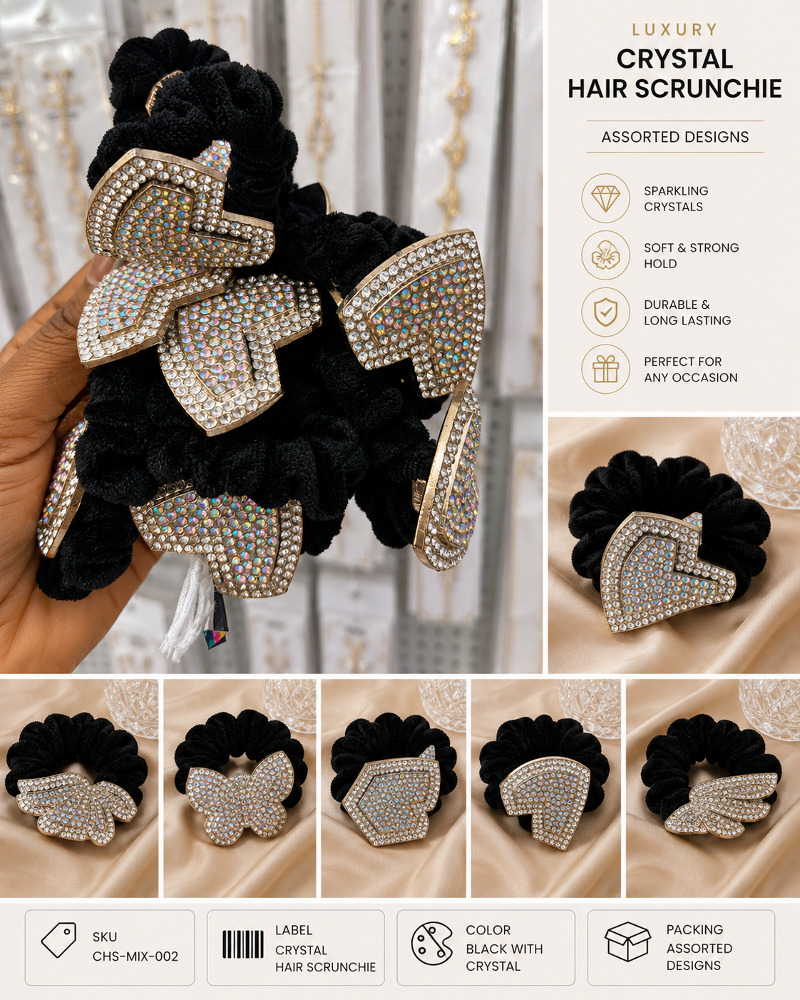 Hair Scrunchie – Assorted Designs-12 pieces